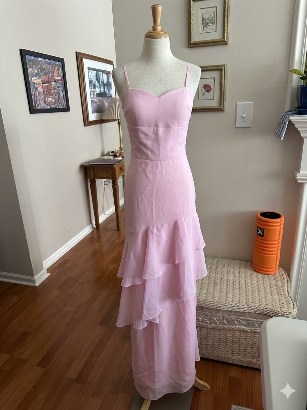 Soft Pink Tiered Maxi Slip Dress with Spaghetti Straps
